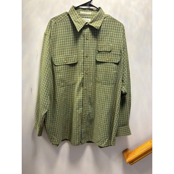 Orvis Mens Green Plaid Button-Down Shirt XL Polynosic/Polyester Made In China - Picture 1 of 9